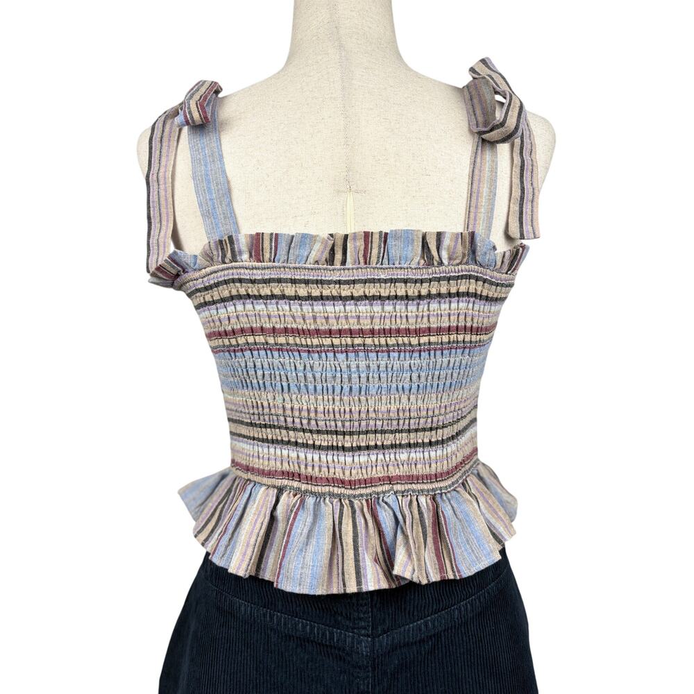 Storia Smocked Corset Tie Strap Top Size M Boho Striped Lace Up - Picture 3 of 5